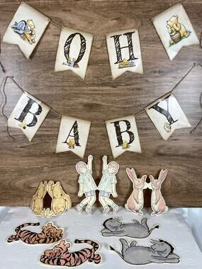 Classic Winnie The Pooh Baby Shower Decorations Lot Canvas Banner Sign Cutouts